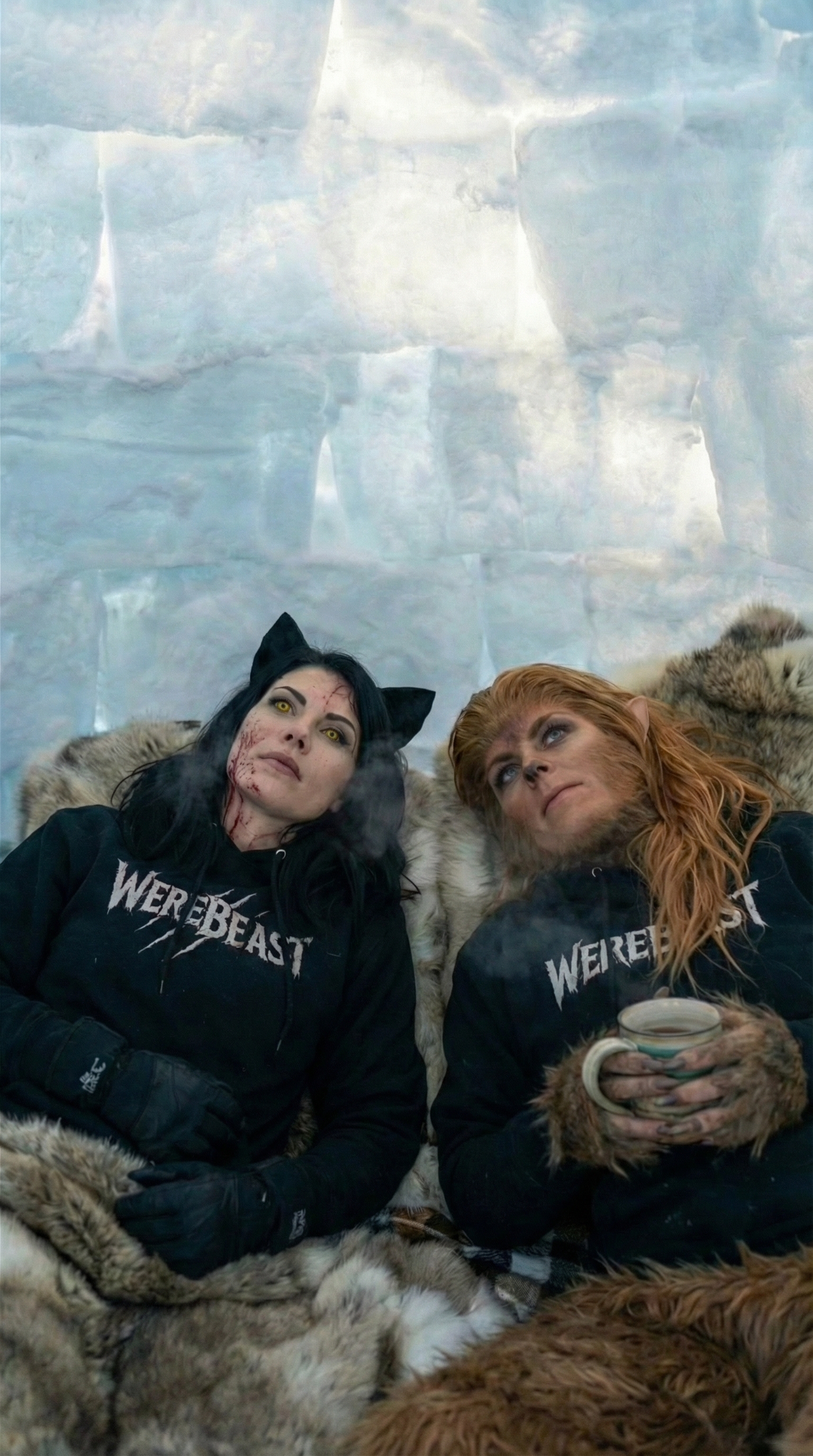 Two subjects, igloo, matching WereBeast hoodies